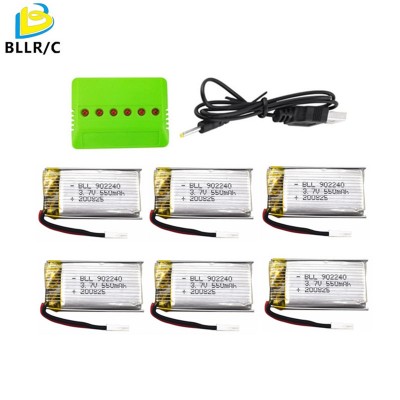 6PCS 3.7V 550mah lithium battery with 6 in 1 charger for SP300 ZF04 gesture sensor quadcopter battery